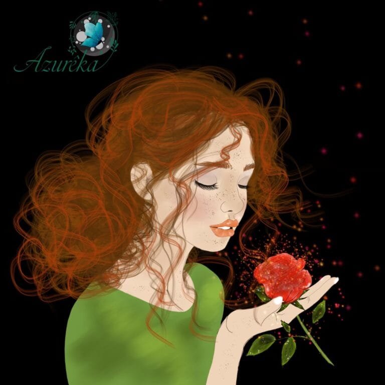 Jeune femme avec une rose rouge dans une main